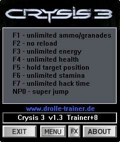 Crysis 3 трейнер +8 (чит) Crysis 3 трейнер +8 (чит)